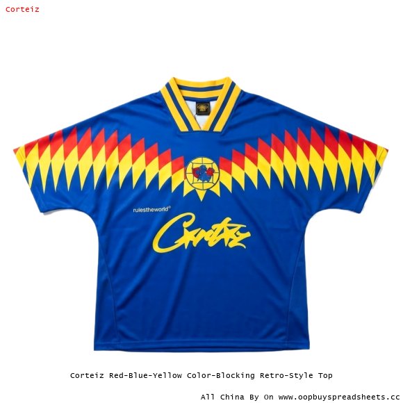 Corteiz Red-Blue-Yellow Color-Blocking Retro-Style Top