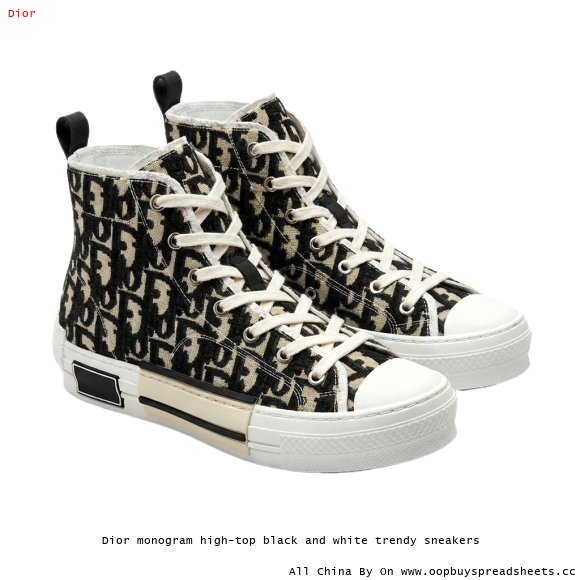 Dior monogram high-top black and white trendy sneakers
