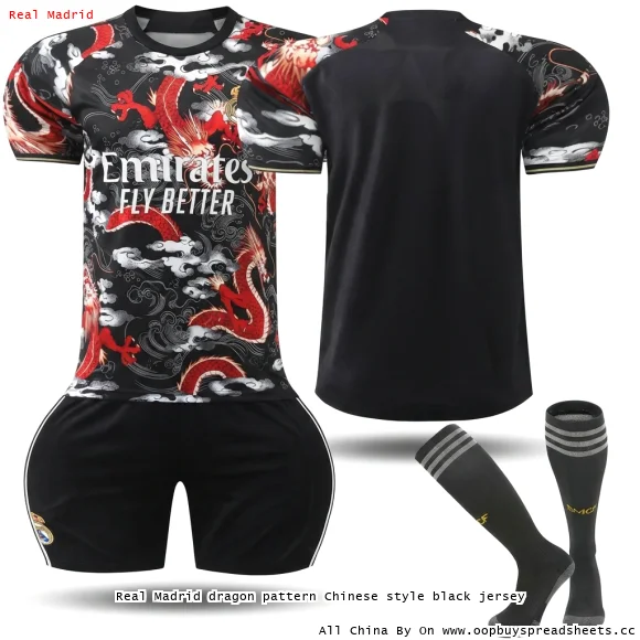 Real Madrid dragon pattern Chinese style black jersey
