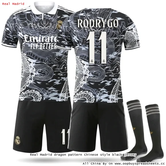 Real Madrid dragon pattern Chinese style black jersey