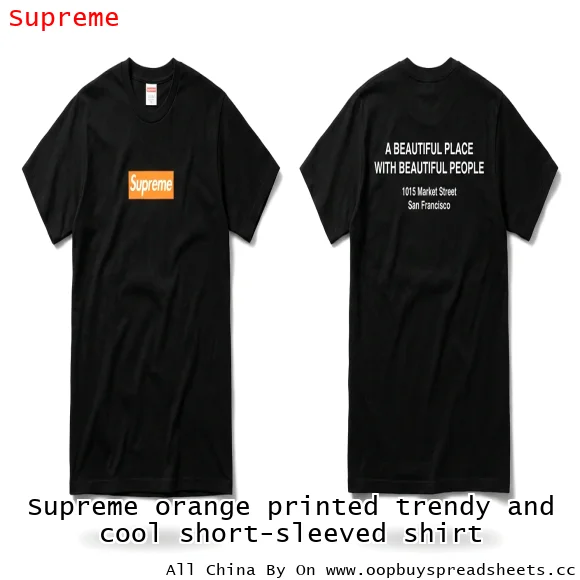 Supreme orange printed trendy and cool short-sleeved shirt
