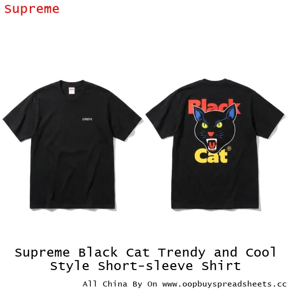 Supreme Black Cat Trendy and Cool Style Short-sleeve Shirt