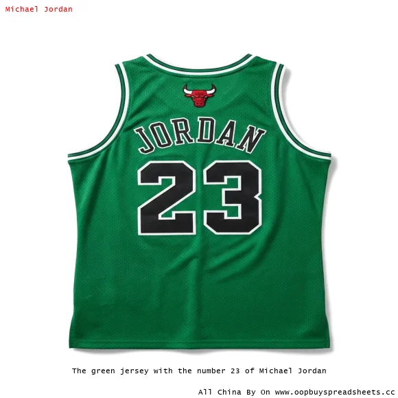 The green jersey with the number 23 of Michael Jordan