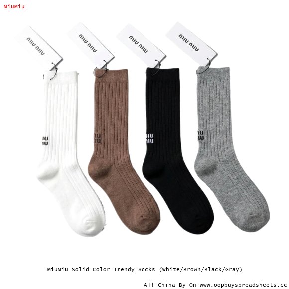 MiuMiu Solid Color Trendy Socks (White/Brown/Black/Gray)