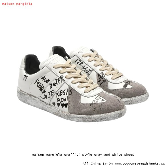 Maison Margiela Graffiti Style Gray and White Shoes