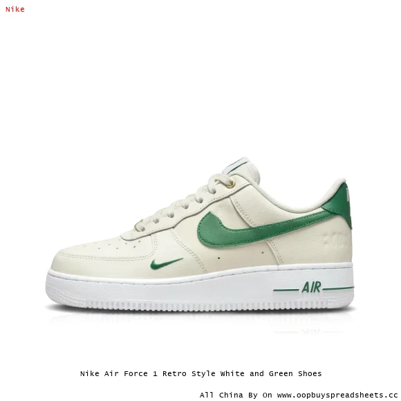 Nike Air Force 1 Retro Style White and Green Shoes