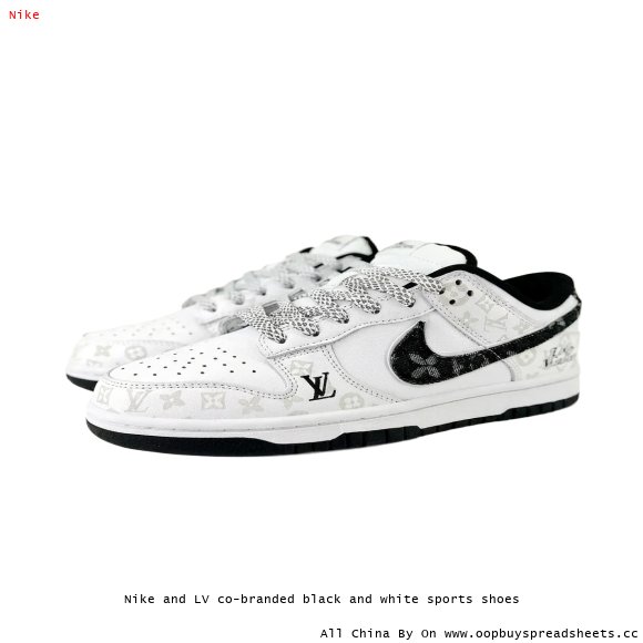 Nike and LV co-branded black and white sports shoes