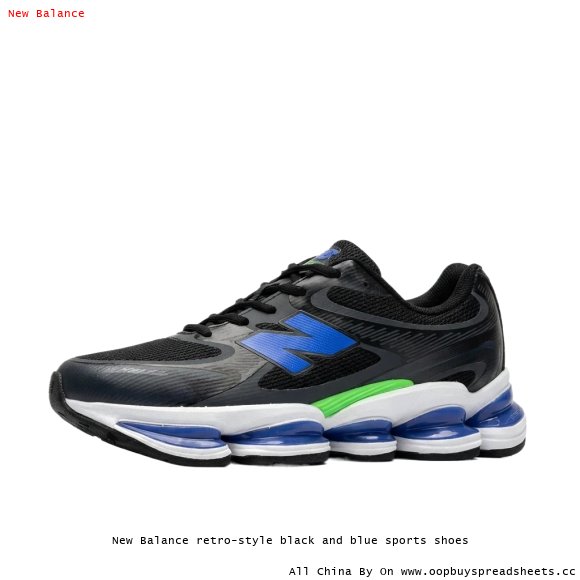 New Balance retro-style black and blue sports shoes
