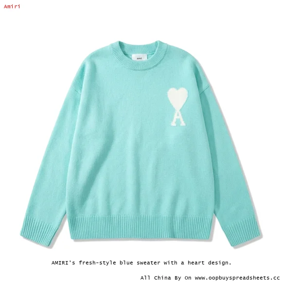 AMIRI's fresh-style blue sweater with a heart design.