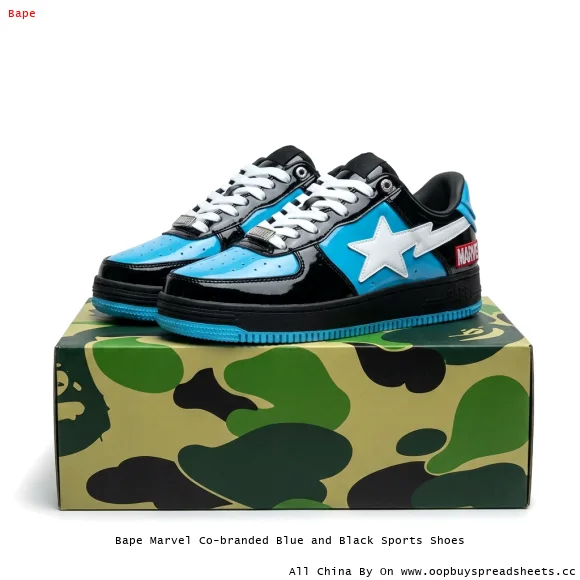 Bape Marvel Co-branded Blue and Black Sports Shoes