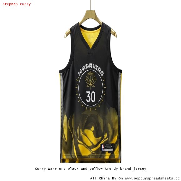 Curry Warriors black and yellow trendy brand jersey