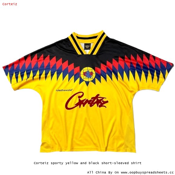 Corteiz sporty yellow and black short-sleeved shirt