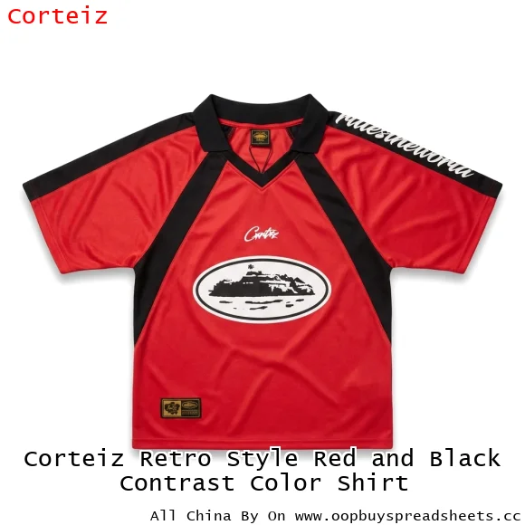 Corteiz Retro Style Red and Black Contrast Color Shirt