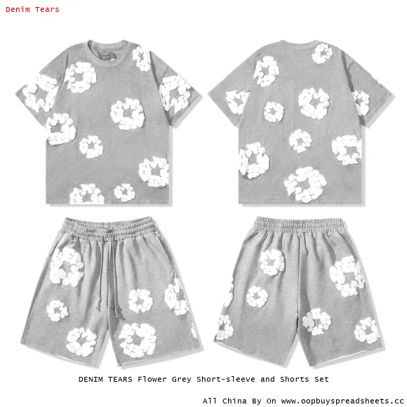 DENIM TEARS Flower Grey Short-sleeve and Shorts Set