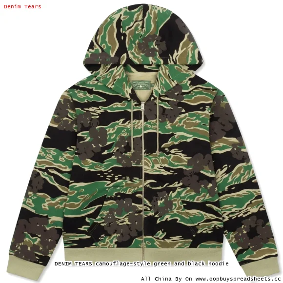 DENIM TEARS camouflage-style green and black hoodie