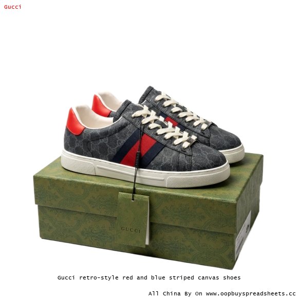 Gucci retro-style red and blue striped canvas shoes