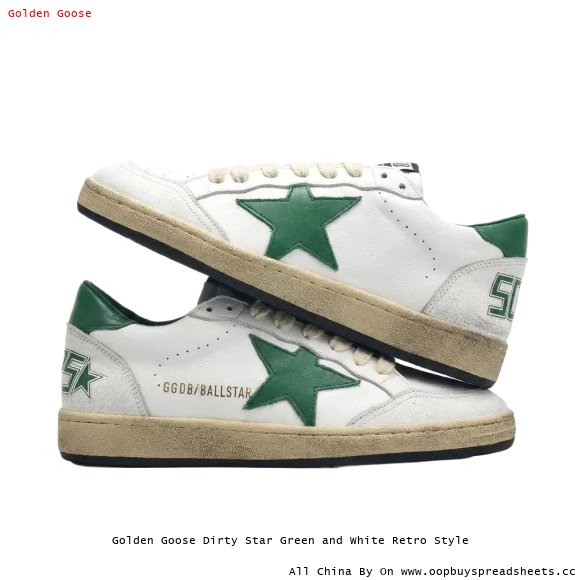 Golden Goose Dirty Star Green and White Retro Style