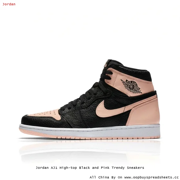 Jordan AJ1 High-top Black and Pink Trendy Sneakers