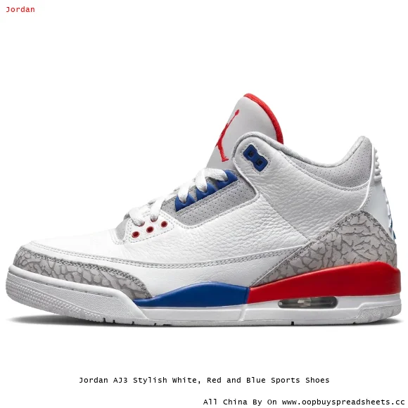 Jordan AJ3 Stylish White, Red and Blue Sports Shoes