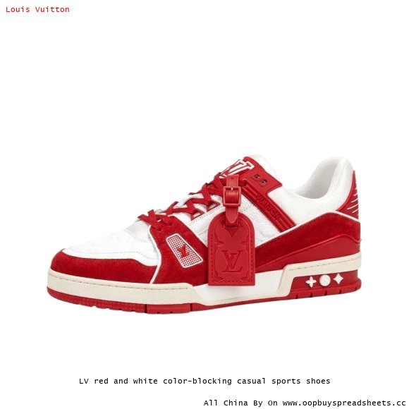 LV red and white color-blocking casual sports shoes