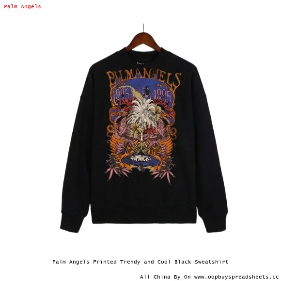 Palm Angels Printed Trendy and Cool Black Sweatshirt