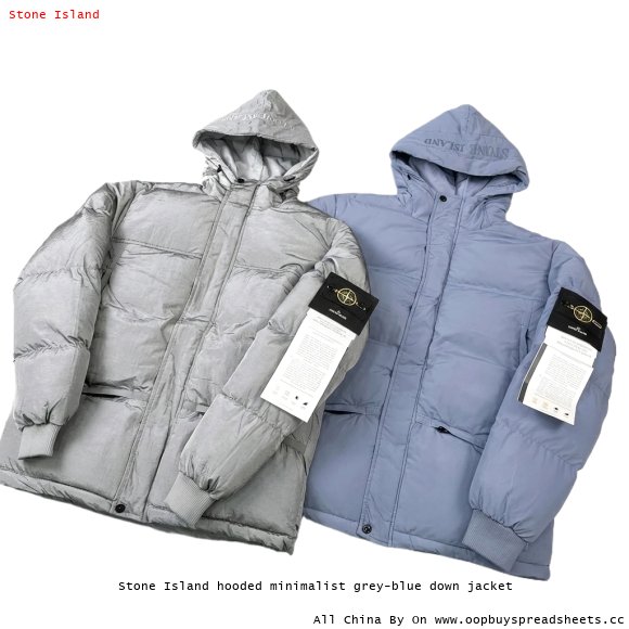 Stone Island hooded minimalist grey-blue down jacket