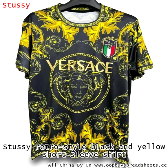 Stussy retro-style black and yellow short-sleeve shirt