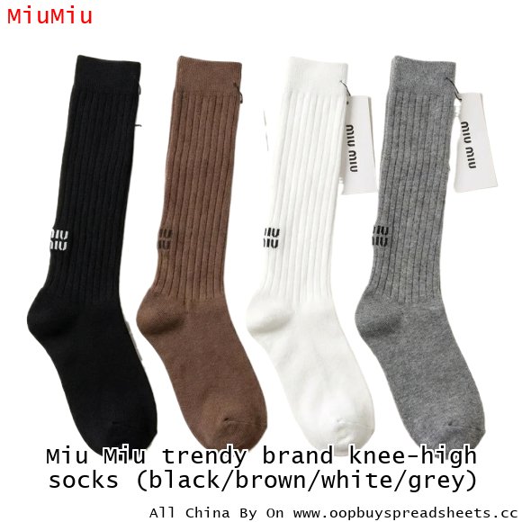 Miu Miu trendy brand knee-high socks (black/brown/white/grey)