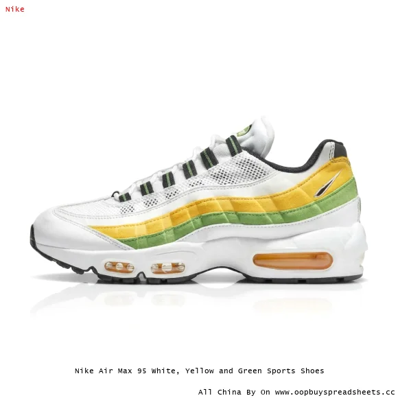 Nike Air Max 95 White, Yellow and Green Sports Shoes