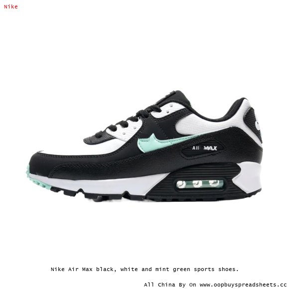 Nike Air Max black, white and mint green sports shoes.