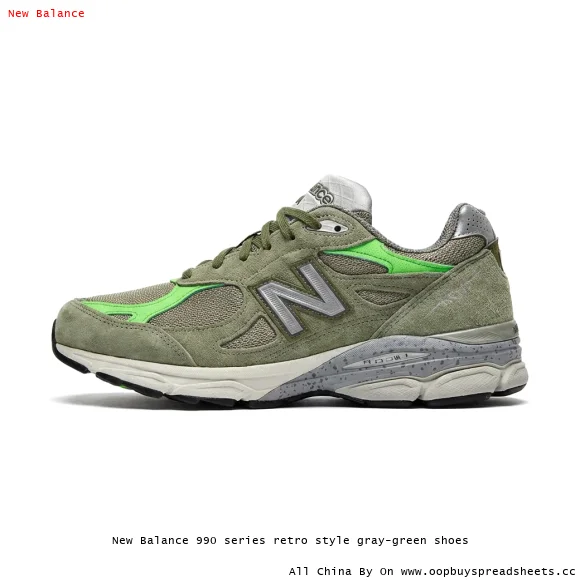 New Balance 990 series retro style gray-green shoes