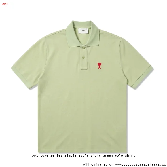 AMI Love Series Simple Style Light Green Polo Shirt