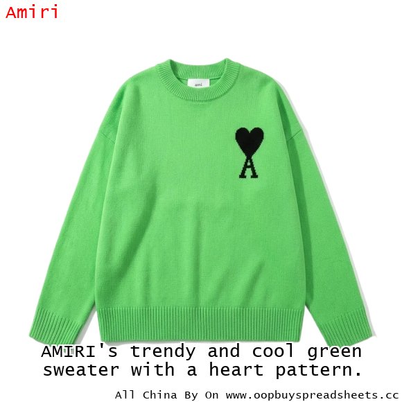 AMIRI's trendy and cool green sweater with a heart pattern.