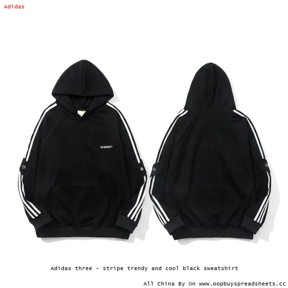 Adidas three - stripe trendy and cool black sweatshirt