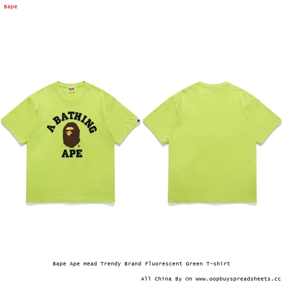 Bape Ape Head Trendy Brand Fluorescent Green T-shirt