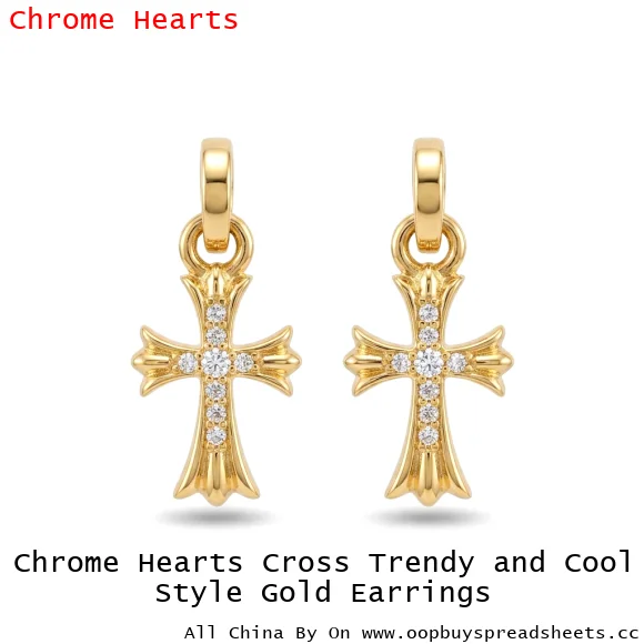 Chrome Hearts Cross Trendy and Cool Style Gold Earrings