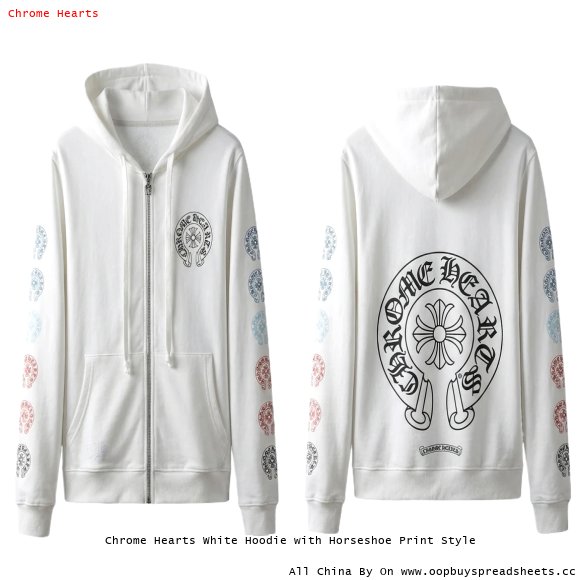 Chrome Hearts White Hoodie with Horseshoe Print Style