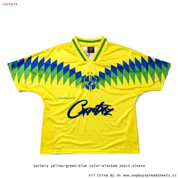 Corteiz yellow-green-blue color-blocked short-sleeve