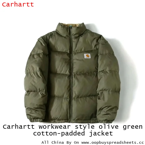 Carhartt workwear style olive green cotton-padded jacket