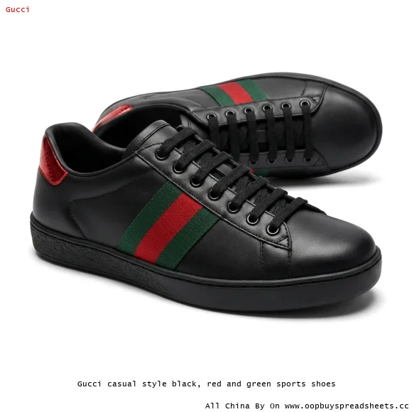 Gucci casual style black, red and green sports shoes