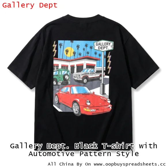 Gallery Dept. Black T-shirt with Automotive Pattern Style