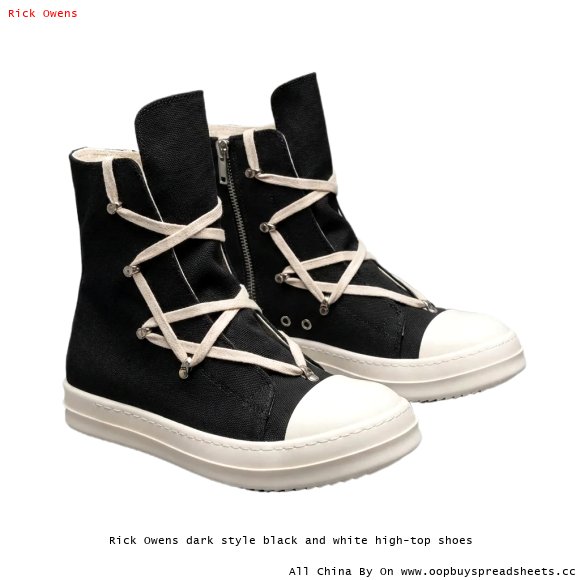Rick Owens dark style black and white high-top shoes
