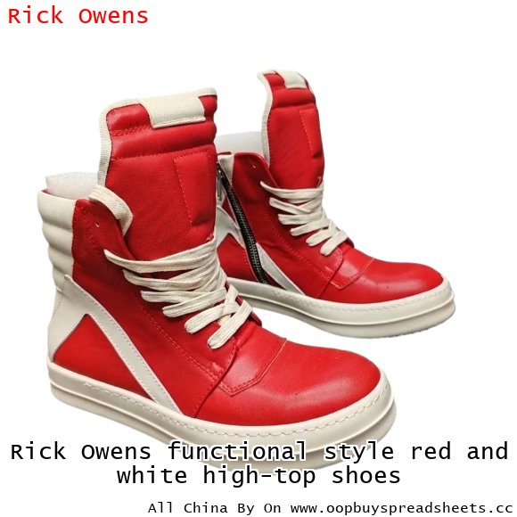 Rick Owens functional style red and white high-top shoes