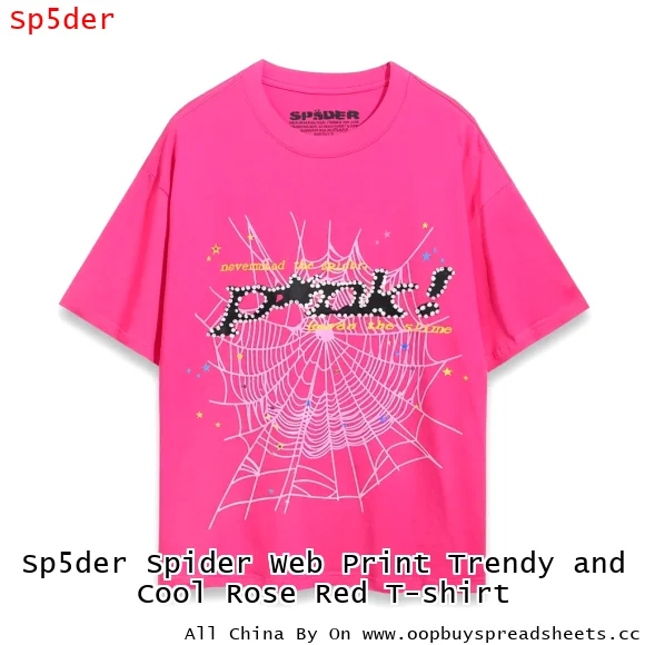 Sp5der Spider Web Print Trendy and Cool Rose Red T-shirt