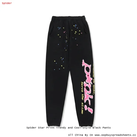 Sp5der Star Print Trendy and Cool Style Black Pants