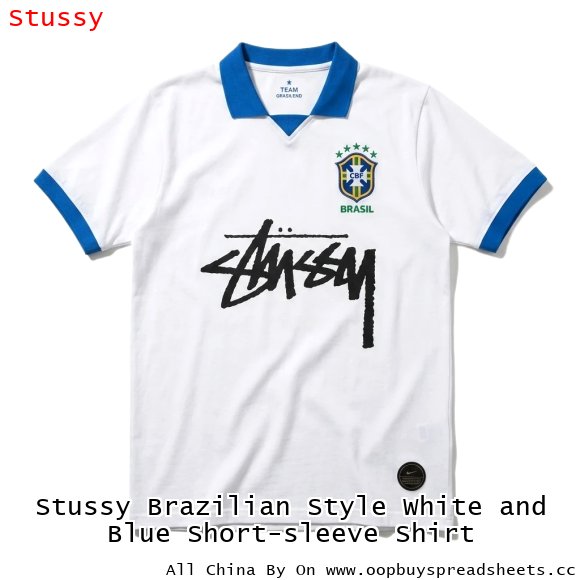 Stussy Brazilian Style White and Blue Short-sleeve Shirt