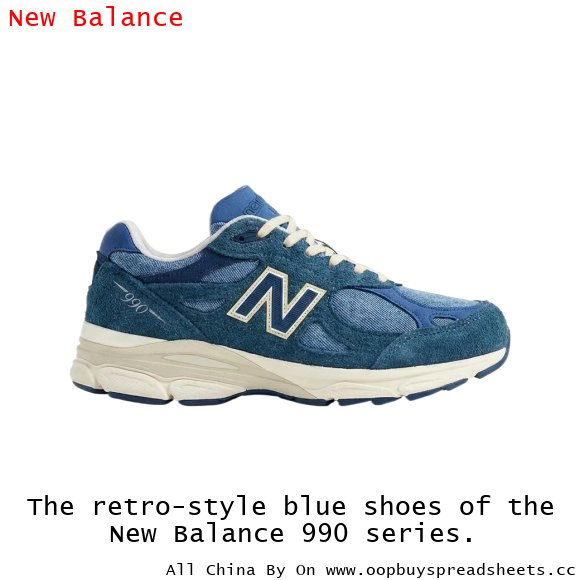 The retro-style blue shoes of the New Balance 990 series.
