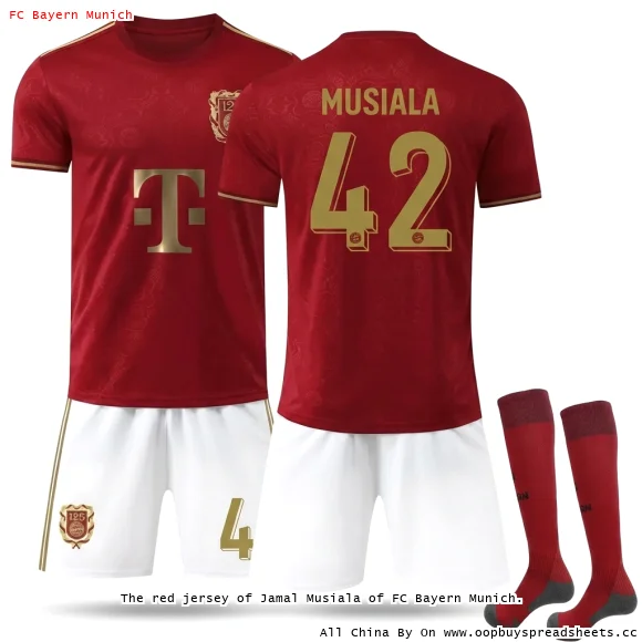 The red jersey of Jamal Musiala of FC Bayern Munich.