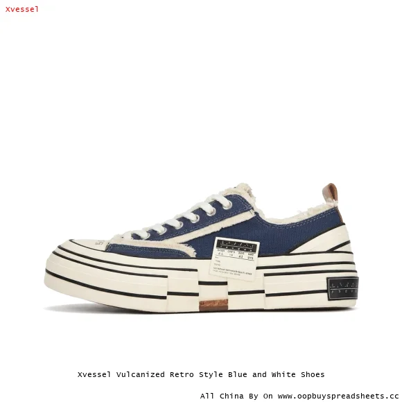 Xvessel Vulcanized Retro Style Blue and White Shoes