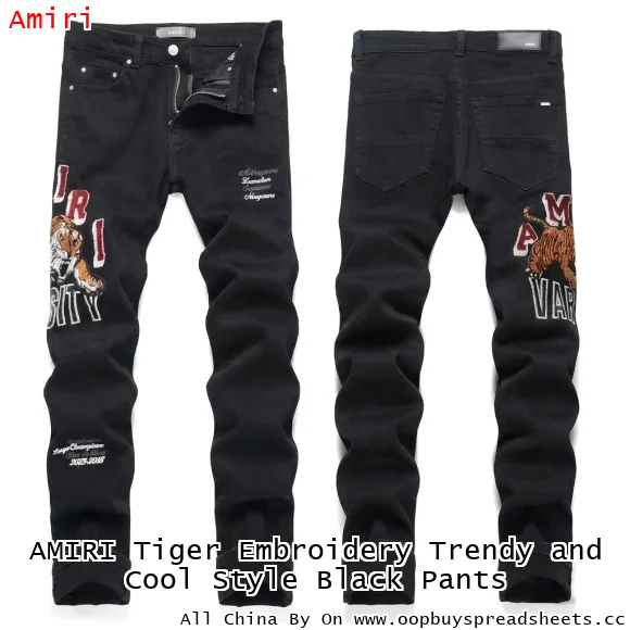 AMIRI Tiger Embroidery Trendy and Cool Style Black Pants